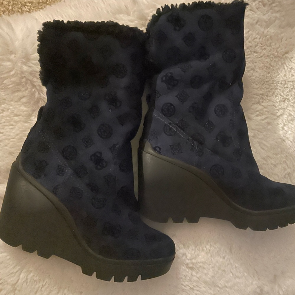 Guess Black and Navy Wedge Boots